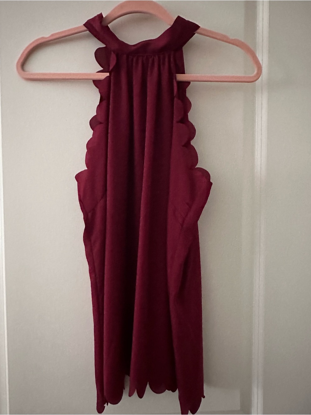 Scalloped Apron Neck Blouse in Burgundy